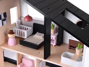 JOKOMISIADA Moderný drevený domček pre bábiky v štýle LOFT + bábiky a nábytok ZA5073