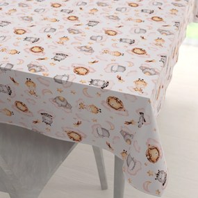 Biante Detský bavlnený obdĺžnikový obrus Sandra SA-658 Africké zvieratká na ružových obláčikoch na bielom 140x220 cm