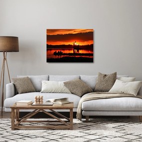 Sklenený obraz - Rybári na jazere (70x50 cm)