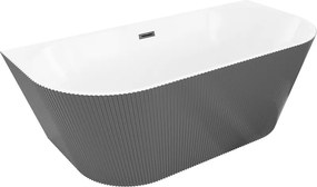 Mexen Oris, voľne stojaca ryhovaná vaňa 150 x 75 cm, biela-šedá, čierny matný prepad, 52871507562-70