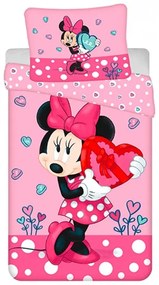 Jerry Fabrics - Detské bavlnené posteľné obliečky Minnie Mouse Disney - srdce - 100% bavlna / 140 x 200 cm + 70 x 90 cm