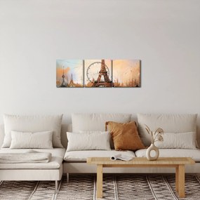 Obraz - Maľba Eiffelovej veže (s hodinami) (90x30 cm)