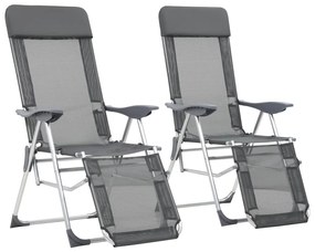 Skladacie kempingové stoličky s podnožkami 2 ks, sivé, hliník