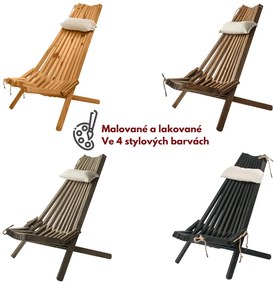 Skládací zahradní dřevěné křeslo s polštářkem - černé