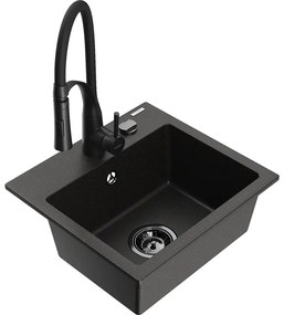 Mexen Milo, 1-komorový granitový drez 435x410x171 mm a drezová batéria Aster, čierna-zlatá metalíza, 6505-75-73450-70-B