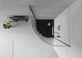 Mexen Rio, štvrťkruhový sprchový kút 90 x 90 cm, 6mm číre sklo, chrómový profil + čierna sprchová vanička, 863-090-090-01-00-4170