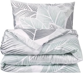 Matex Saténové povlečení Sivé listy, 140 x 200 cm, 70 x 90 cm