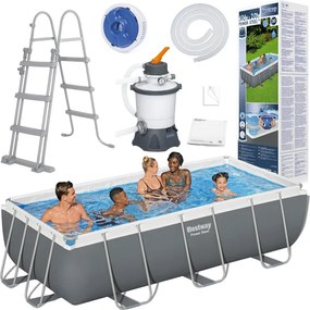 Rámový bazén Power Steel 404x201x100 Sivý 13x6FT BESTWAY + piesková pumpa + rebrík 10in1 56442