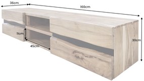 Dizajnový závesný TV stolík Argentinas 160 cm akácia