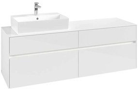 VILLEROY &amp; BOCH Collaro závesná skrinka pod umývadlo na dosku (umývadlo vľavo), 4 zásuvky, s LED osvetlením, 1600 x 500 x 548 mm, Glossy White, C135B0DH