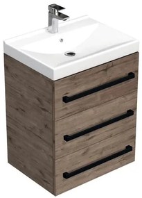 Kúpeľňová skrinka s čiernou úchytkou a umývadlom SAT Cube Way 60x71x46 cm dub Wellington mat CUBE46C603DWVER, 1 ks