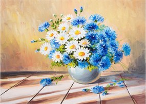 Maľovaný sklenený obraz vázy kvetín (70x50 cm)