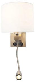 Moderná nástenná lampa oceľ s bielym tienidlom - Brescia