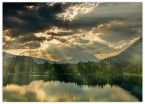 Obraz jazera s presvitajúcim slnkom (70x50 cm)