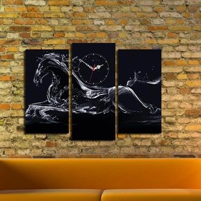 Obrazové nástenné hodiny Kôň 66x45 cm čierno-biele