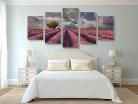 5-dielny obraz krajina levanduľových polí - 100x50
