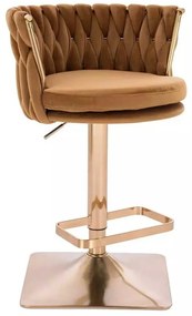 LuxuryForm DESIGN Barová stolička LYON VELUR na zlatej hranatej podstave - medová