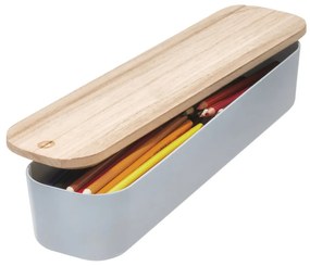 Sivý úložný box s vekom z dreva paulownia iDesign Eco, 9 x 36,5 cm