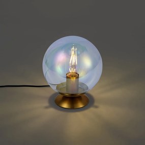 Stolná lampa Art Deco mosadzná s dymovým dúhovým sklom - Pallon