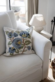 Bloomingville Dekoratívny vankúš s výšivkou Hanna Blue 45 × 45 cm