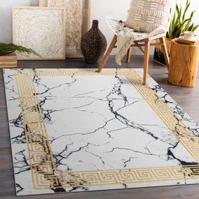 ANDRE 1126 umývací koberec Mramor, grécky protišmykový - biely / zlato Veľkosť: 160x220 cm