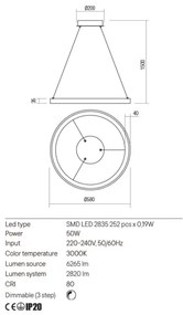 Redo 01-2673-LED Stmievateľný luster na lanku ICONIC LED/50W/230Vpr. 58 cm zlatá