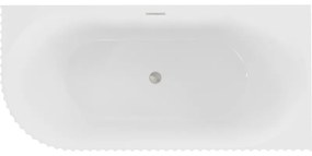 Mexen Gia, voľne stojaca rohová vaňa, drážkovaná, pravá, 150 x 75 cm, biela lesklá, brúsená oceľ, 52701507500P-97