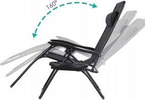 Set 2 polohovateľných záhradných lehátok so stolíkom - sivý