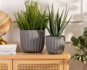 PLASTOVÝ KVETINÁČ STRIPPED SADA 2KS 18X15,5 CM+24X21 CM SIVÁ