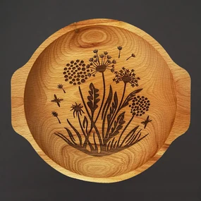 AMADEA Drevená miska kvety - púpavy, masívne drevo, 24 cm