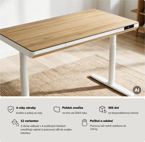 Elektrický písací stôl sit-stand so zásuvkou a bezdrôtovou nabíjačkou Qi biely/zlatý dub, 1200 mm: ELLIS