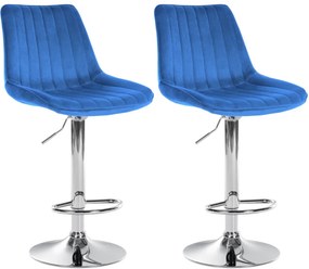 2x Barová stolička Toni - zamat, chróm rám - Modrá