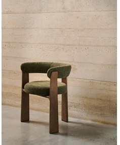 Khaki/hnedé jedálenské kreslo s podrúčkami z jaseňového dreva Granite – Kave Home