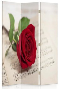 Ozdobný paraván Červená růže květ hudby - 110x170 cm, trojdielny, obojstranný paraván 360°