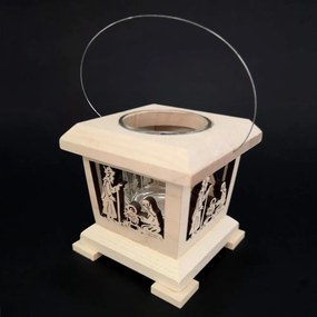 AMADEA Drevený lampáš s motívom betlehema, masívne drevo, 9x9x9 cm