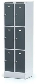 Alfa 3 Šatníková skrinka na sokli s úložnými boxami, 6 boxov, 1920 x 600 x 500 mm, otočný zámok, tmavosivé dvere