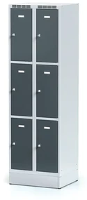 Alfa 3 Šatníková skrinka na sokli s úložnými boxami, 6 boxov, 1920 x 600 x 500 mm, otočný zámok, tmavosivé dvere