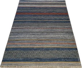 Pruhovaný koberec Banco 1049 – modrý viacfarebný dizajn Rozmer: 75x150 cm