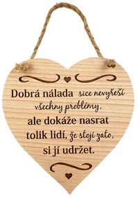AMADEA Drevené srdce s textom Dobrá nálada síce nevyrieši..., masívne drevo, 16 x 15 cm