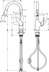 Hansgrohe Focus M42, drezová batéria M429-H180 s výsuvnou spŕškou, vzhľad nehrdzavejúcej ocele, HAN-71801800