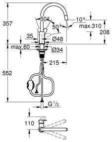 GROHE 30551000 - Drezová batéria START EDGE 357 mm lesklý chróm