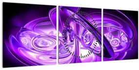 Obraz fialových fraktálov (s hodinami) (90x30 cm)