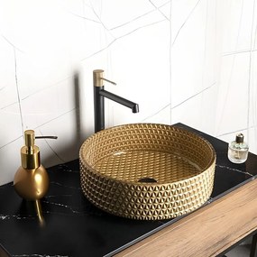 BPS-koupelny Sklenené umývadlo na dosku HYD-BRT1-GL-400 40x12 cm, zlatá mat