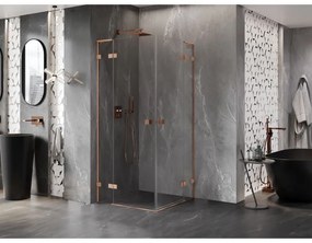 Mexen Lunar, L Duo výklopný sprchový kút 85 x 85 cm, 8mm číre sklo, profil medená matná, 834L-085L-085P-65-00