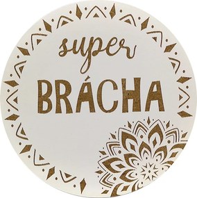 AMADEA Drevený podtácok okrúhly text "super brat", priemer 10,5 cm, český výrobok