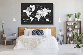 Obraz čiernobiela jedinečná mapa sveta Varianta: 120x80