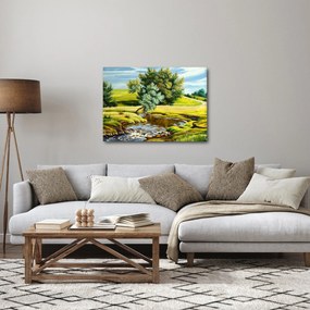 Obraz - Rieka medzi lúkami, olejomaľba (70x50 cm)