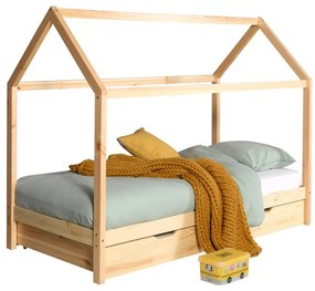 Domčeková detská posteľ z borovicového dreva s výsuvným lôžkom a úložným priestorom v prírodnej farbe 90x200 cm DALLAS – Vipack