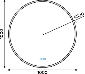 Nimco Čierne okrúhle LED zrkadlo pr. 1000 mm s dvoma dotykovými senzormi - ZPC 28004RVX-90