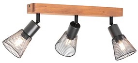 Priemyselný reflektor čierny s dreveným rámom 3-svetlo - Kristina